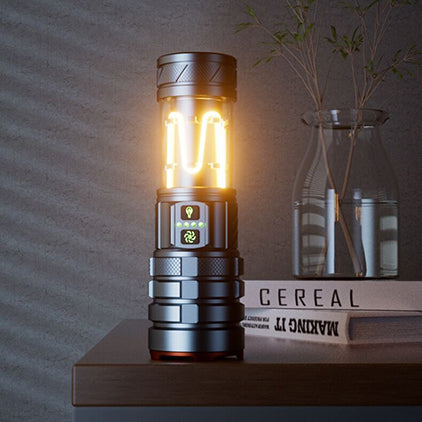 Mångsidig Kraftfull Ficklampa med Stativ & 2 Batterier